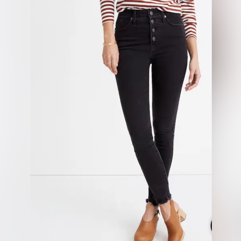 MADEWELL 10” HIGH RISE SKINNY JEANS IN BERKELEY BLACK BUTTON THROUGH EDITION 27